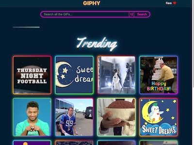 Captura de pantalla del proyecto NeonGiphy Search